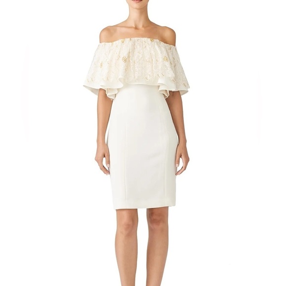 Slate & Willow Golden Iris Dress Off the shoulder Lace Ruffle - Picture 1 of 9